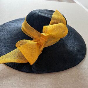 Navy Straw Hat *Designer* with Adjustable Sizer Band Oversized Yellow Poppy Flow